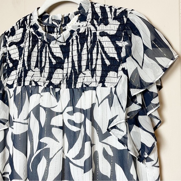 Marie Oliver Silk Sami Blouse Medium top tropical floral metallic shimmer flowy - Picture 3 of 12